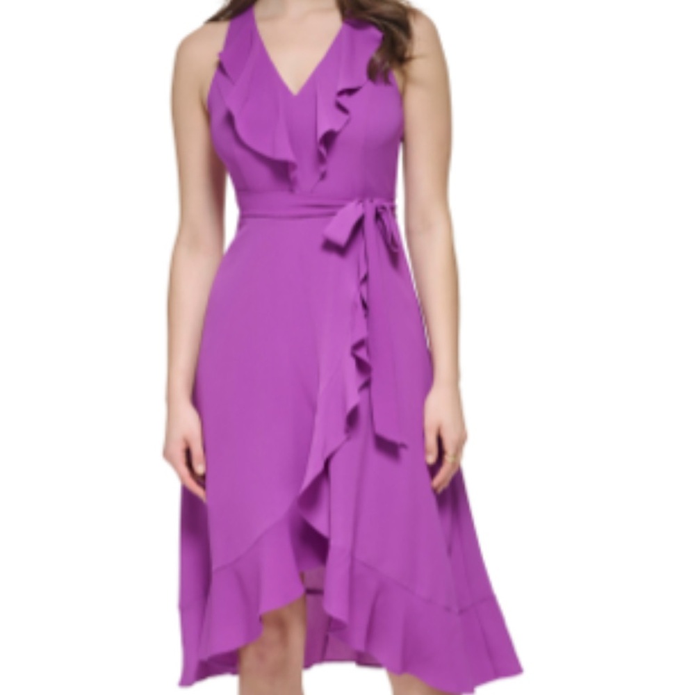 Kensie Ruffle Trim Faux Wrap Dress Purple Sz 10